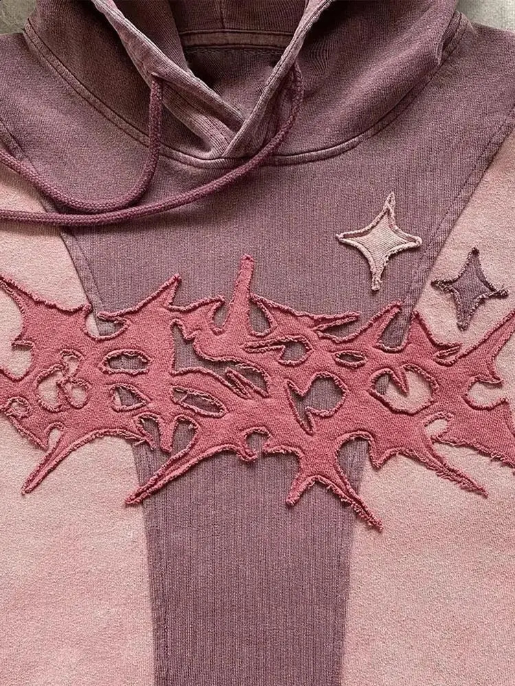 Retro Contrast Long Sleeve Oversize Hoodie For Male Trendy Patchwork Printed Sweatshirt With Pocket Autumn Mens Loose Pullover y240826