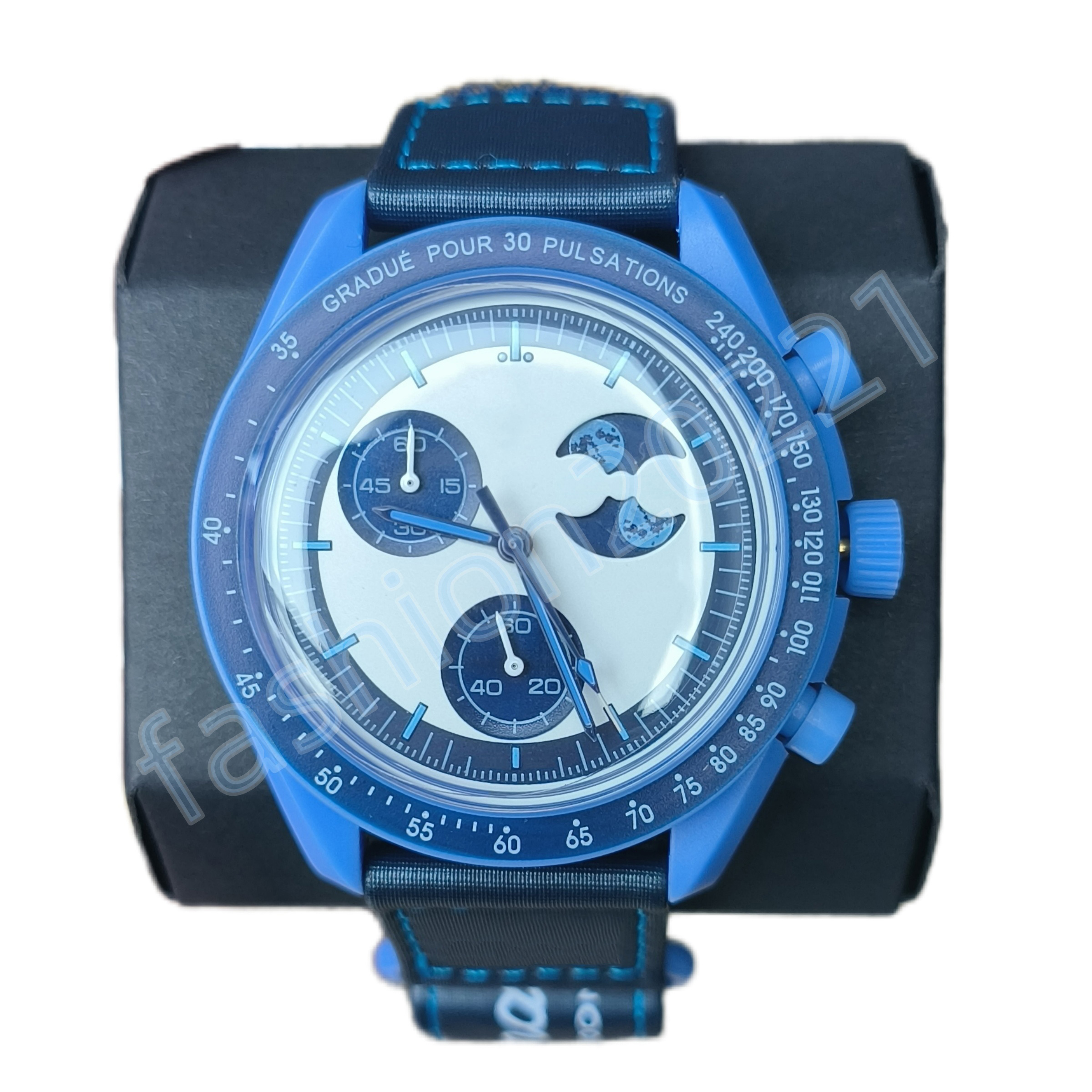 Plastics super moon mens watch designer watches Quarz air king blue watches moon nylon luxury Planet movement montre Limited Edition Master Wristwatches