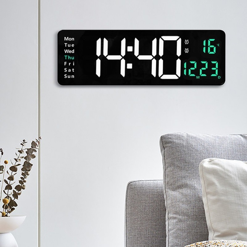 Large Digital Wall Clock Temp Date Week Display Remote Control Power Off Memory Table Clock Wall-mounted Dual Alarms LED Clocks 240822