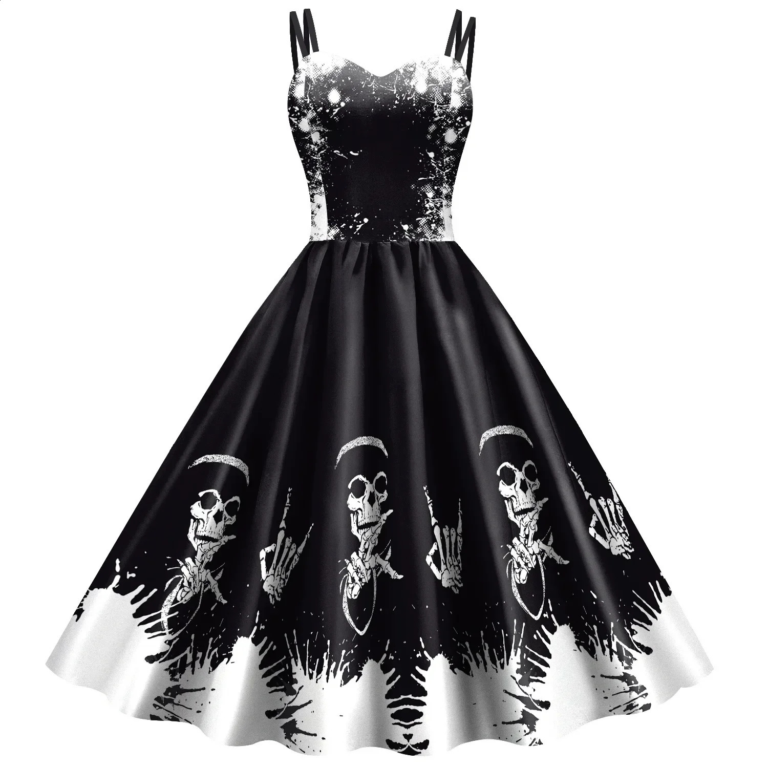 Halloween costume fancy skeleton rose print womens dress womens dress womens dress gothic horror Rockabily carnival fancy dress party 240823 - view 4