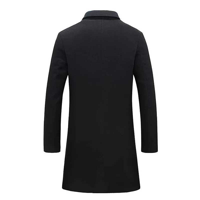 New mens mid length woolen coat winter mens single breasted wool coat 2024 mens suit collar solid color office pocket jacketXJ240822