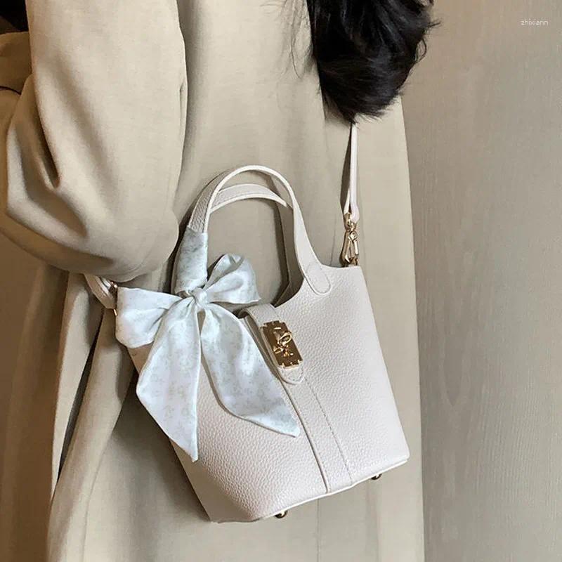 Versatile 2025 Shoulder Bag: PU Leather Bucket Crossbody With Silk Scarf New Free Delivery Designer Bag