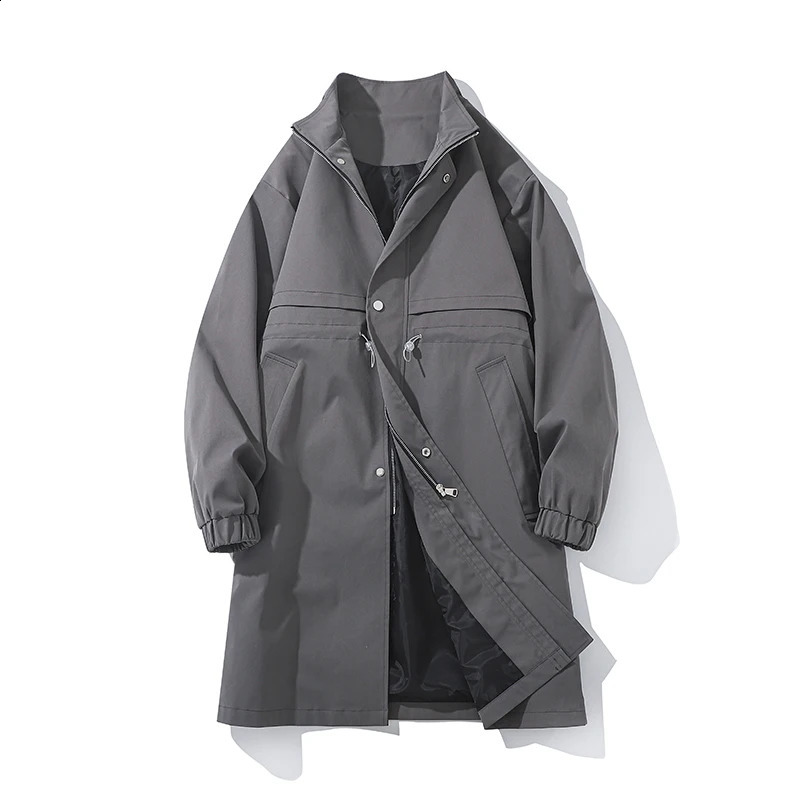 Streetwear Men Trenchcoat Handsome Fashion Trench Male Loose Stand Collar Windbreaker Overcoat Korean Autumn Male Coat 240822