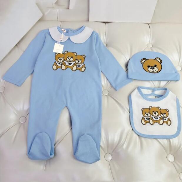 Rompers Newborn Baby Girl Romper Cotton Clothes Print Cute Cartoon Bear New Born Baby Girls Jumpsuits Hat Bibs Outfit 3pcs/setY2501195TMN