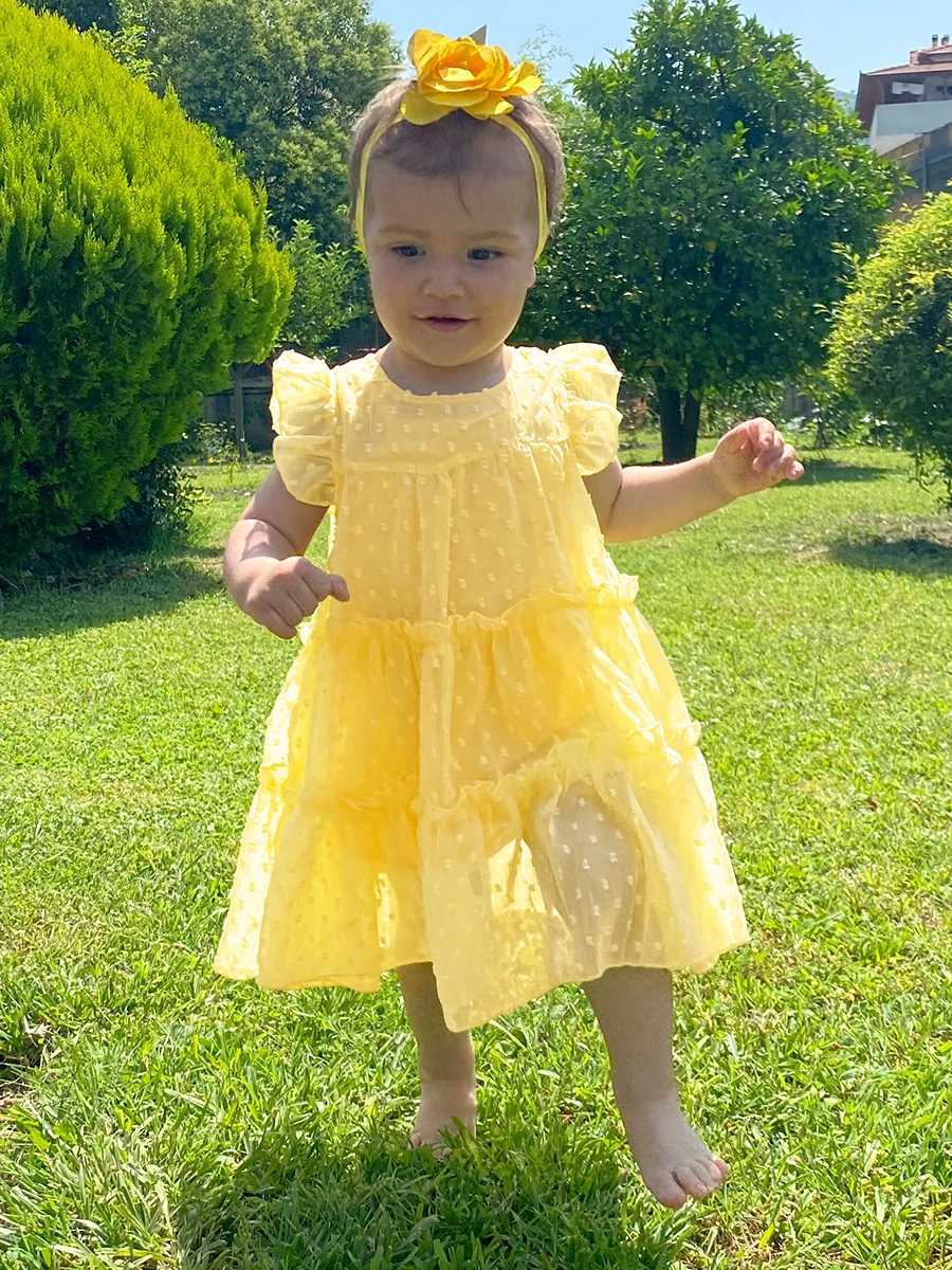 Preschool girl pleated loose dress short sleeved flower girl Swiss dot pleated party dress size 1-6T W240823