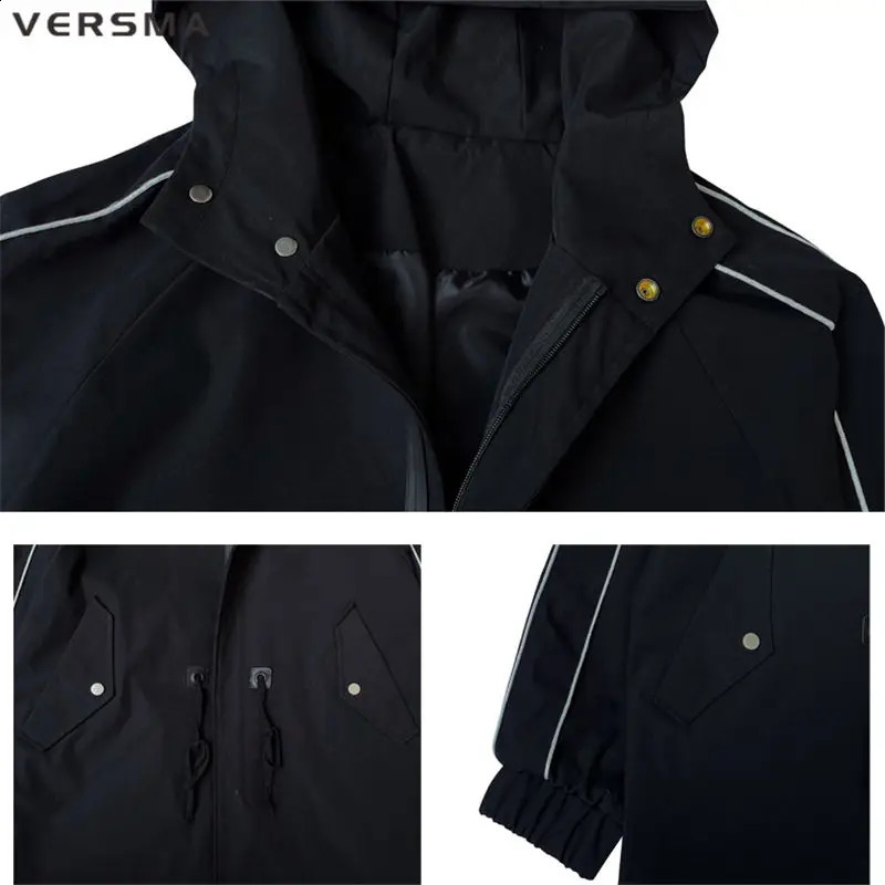 VERSMA Korean Harajuku Kpop Punk Rock Trench Coat Men British Style Hip Hop Classic Oversize Mens Black Trench Coats Windbreaker 240822