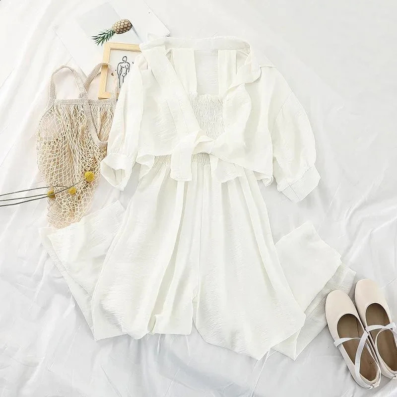 Spring Women Set Korean Style Fashion Loose Oversize Two Piece UPF Clothes with Jumpsuit Casual Female Sets 240823