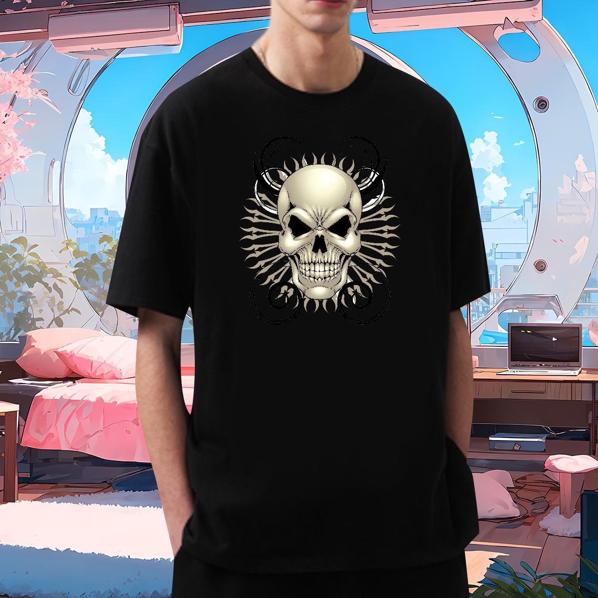 Loose Men T Shirts 100% Cotton 230g skull Daily Outfit Custom Printed Round Neck Short Sleeve Men Tshirts New Arrival Tops