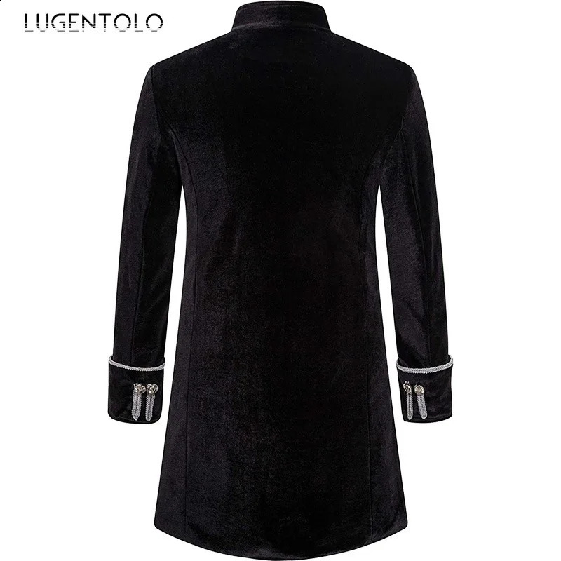 Men Steampunk Coat Fashion Party Medieval Vintage Velvet Uniform Stand Collar Mens Gothic Jacket Single-breasted Solid Trench 240822