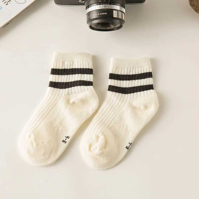 Cotton childrens socks childrens socks striped boys and girls white school socks sports basketball shoes Meias color 2 stripes 1-8 Y X2503221