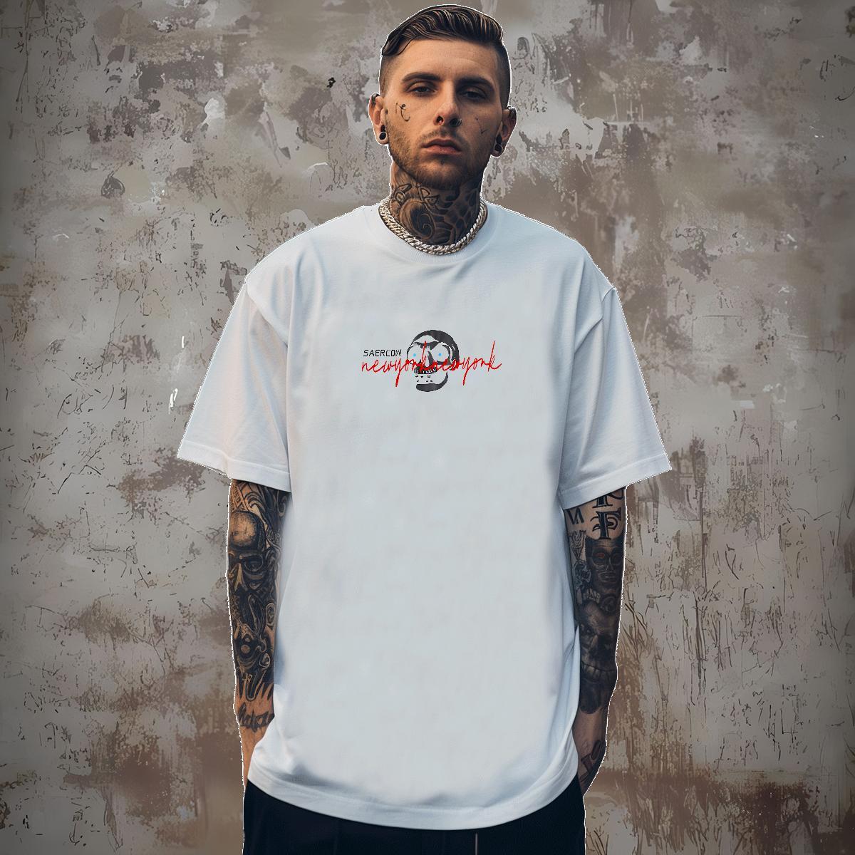 Wholesale T shirt 230g 100% Cotton skull Street Casual Floral Print Crew Neck Men Tees Fashion Tshirts