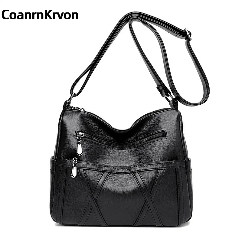 Black Crossbody Womens Trendy Portable Gift Mom Bag Large Capacit Soft Multiple Layers Pockets Commuterbag 240823