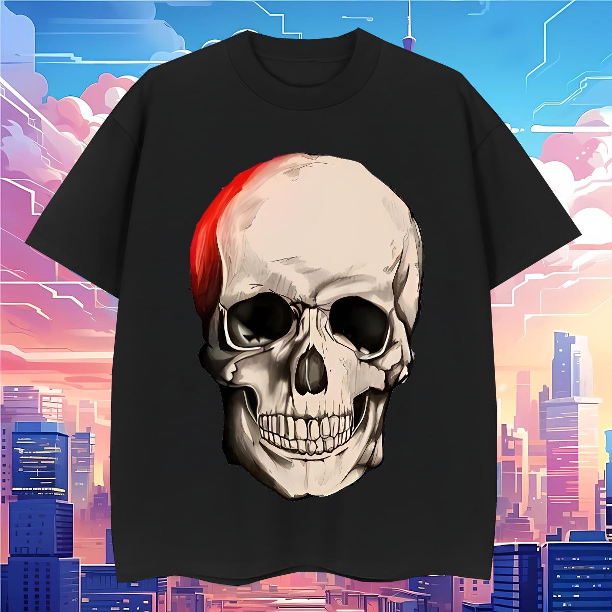 Loose Mens T Shirts 230g 100% Cotton skull Casual Beach Skull Breathable Crew Neck Men Tshirts 2024 DIY Wear
