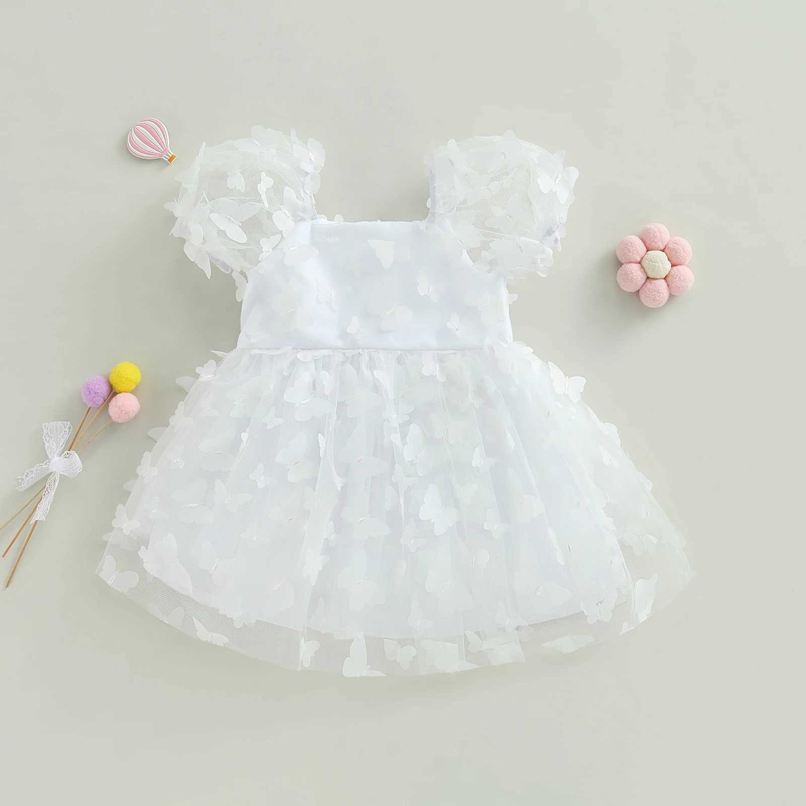 Pudcoco Childrens Girl Princess Dress Puff Sleeves Tulle Dress Flower/Butterfly A-line Party Stage Show 1-6T W240823