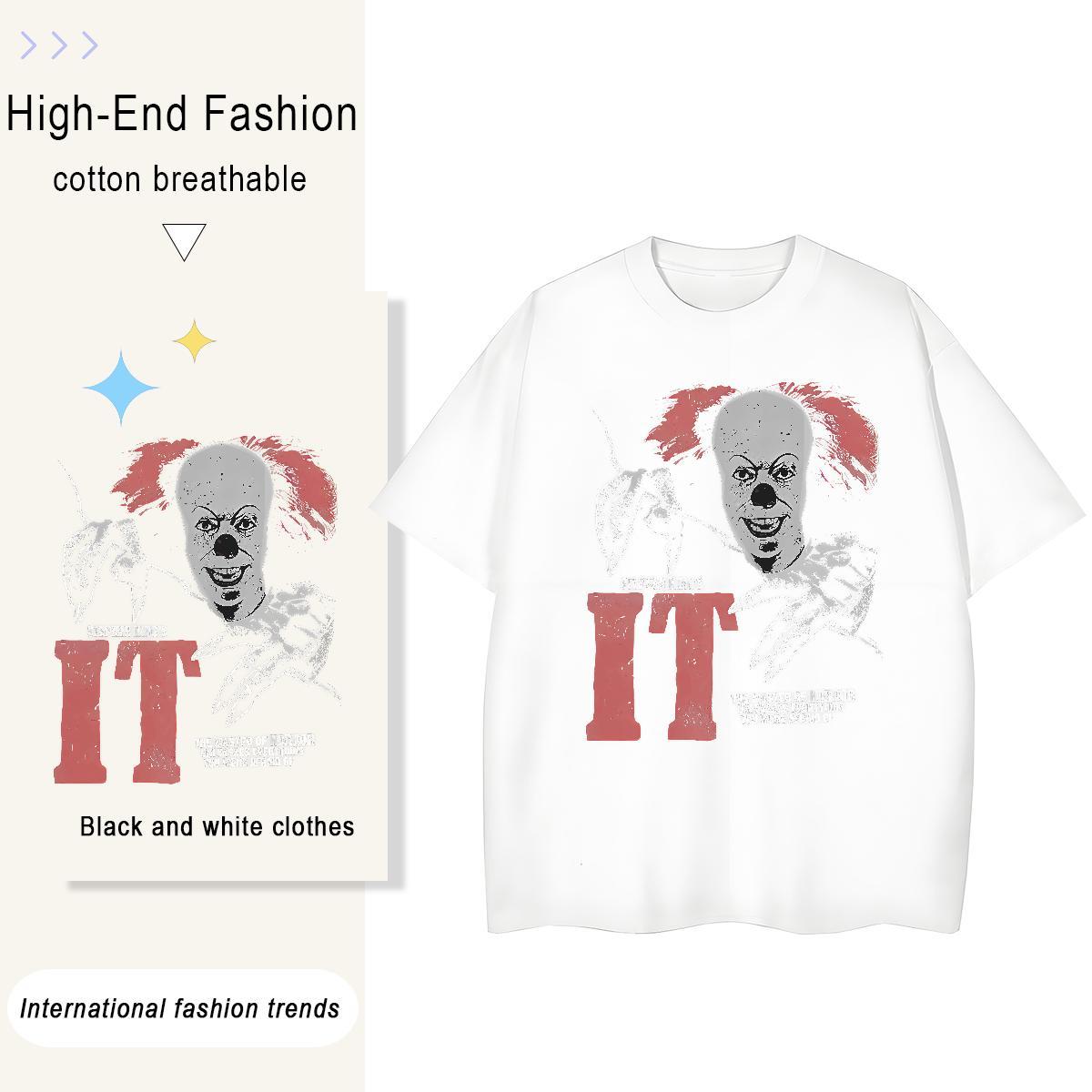 Lady Women Tees 100% Cotton 230g scary Casual Daily Wear T-Shirts Crew Neck Anime Oversized Tees Shirts