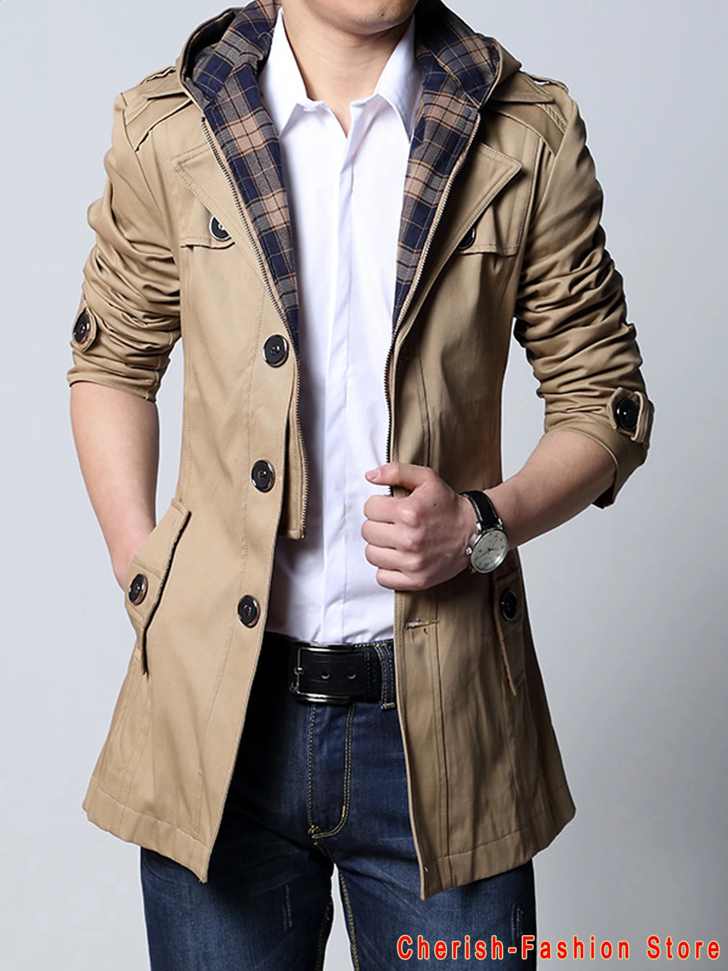 Mens Windbreaker Jacket Vintage Black Khaki Spring Autumn Business Trench Male Double Breasted Retro Classic Long Coat Thick 240822