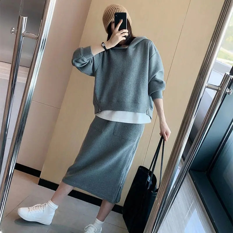 Sports Womens Skirt Set Premium Hooded Top Half Skirt Casual Fashion Age Reducing Elegant Womens Two Piece Set 240823