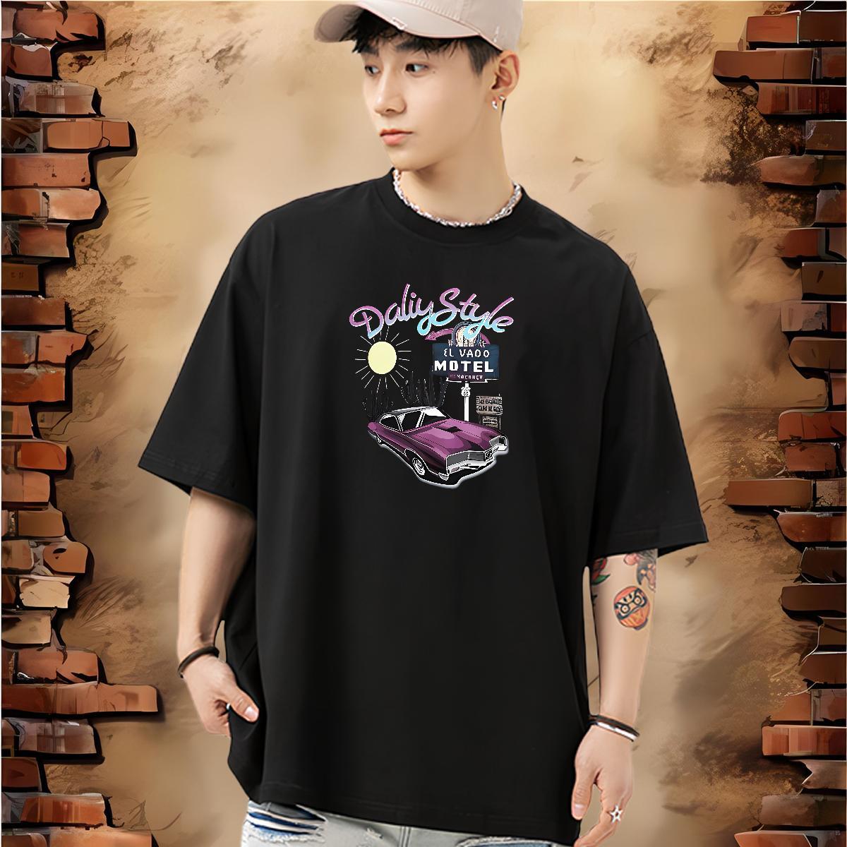 Unisex T-Shirts for Men 230g Cotton car Casual Beach DIY Printed Breathable Short Sleeve Mens Tshirts New Arrival Tops Shirt