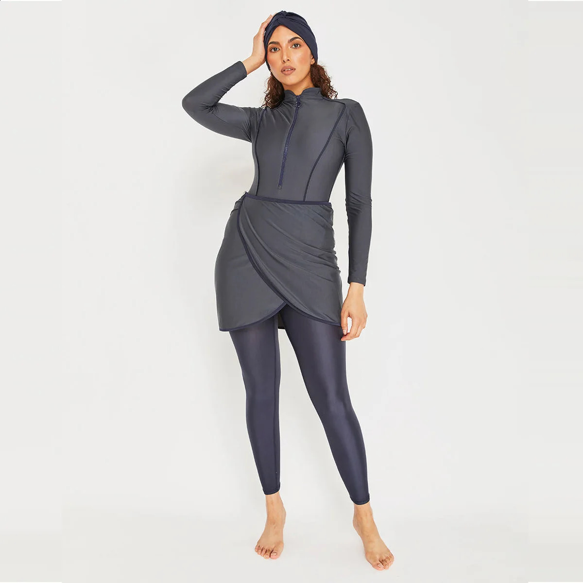 Muslim Swimwear Women Modest Patchwork Hijab Long Sleeves Sport Swimsuit 3pcs Islamic Burkinis Wear Bathing Suit 4XL 240823
