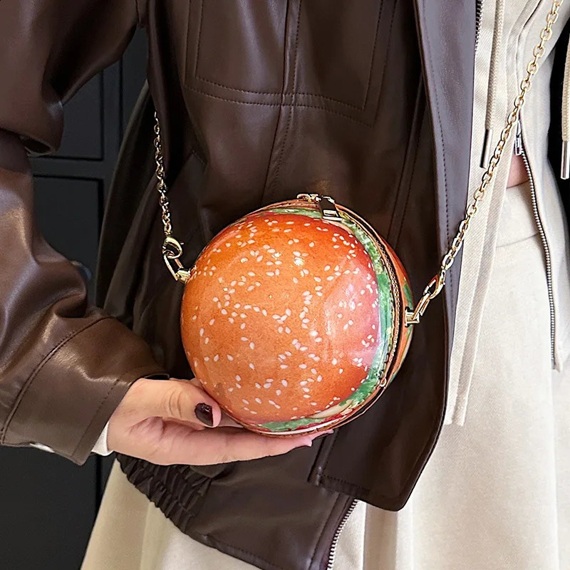 Funny Hamburg Shaped Purses and Handbags for Women Kawaii Shoulder Bag Small Crossbody Bag Cute Female Clutch Leather 240827