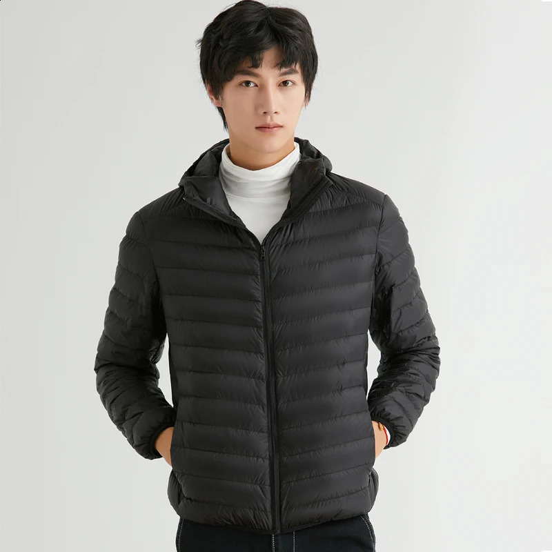 Mens ultra light 90% down jacket with hoodie lightweight well crafted windproof and warm 240822