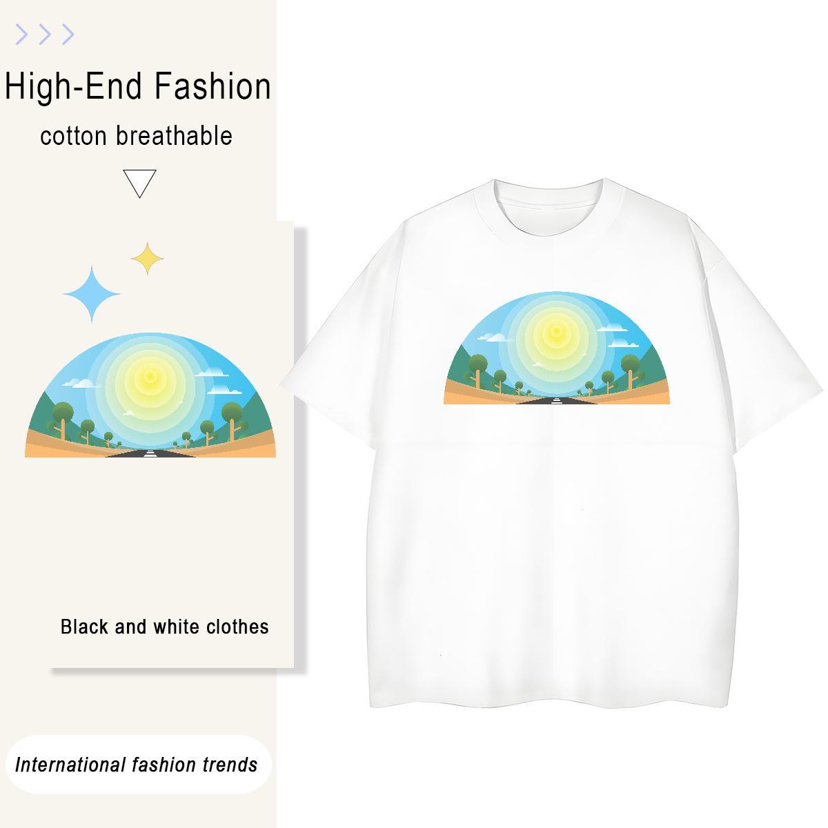 Loose fit Women Tshirts 230g 100% Cotton sky Home Outdoor Woman T Shirts Breathable Crew Neck Custom Cartoon Clothes Shirt