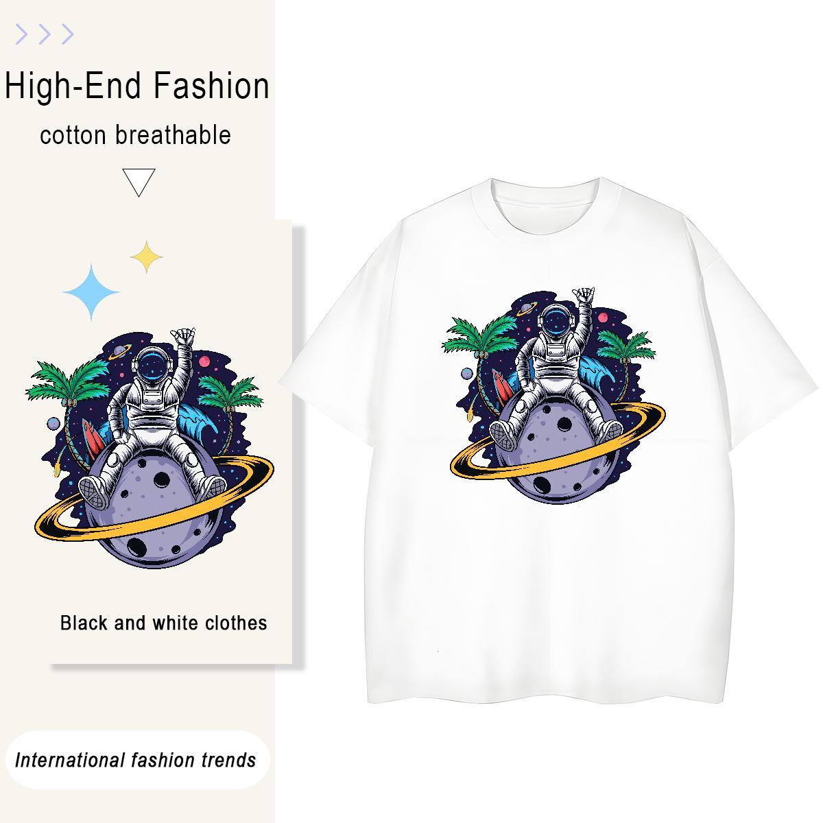 Wholesale Unisex Tshirts 100% Cotton 230g outer space Street Women T Shirts Breathable Short Sleeve Customized Tops