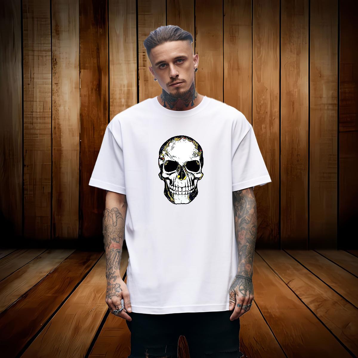 Soft Men T Shirts 230g Cotton skull High Street Hip Hop DIY Anime Short Sleeve Soft Men Tees Fashion Tops