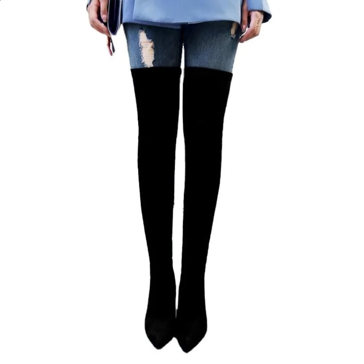Womens elastic fabric high knee boots patent leather high knee boots womens waterproof red party comfortable boots womens shoes 240823