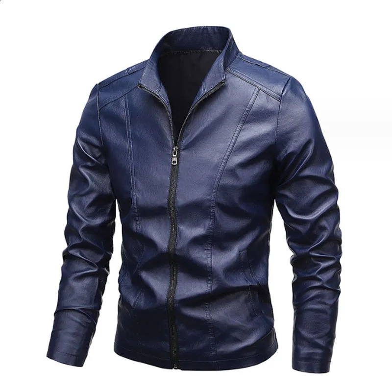 Autumn Men Leather Coat Vintage Classic Stand Collar Male Faux Leather Jacket Trend Casual Fit Slim Motorcycle Clothes 240822
