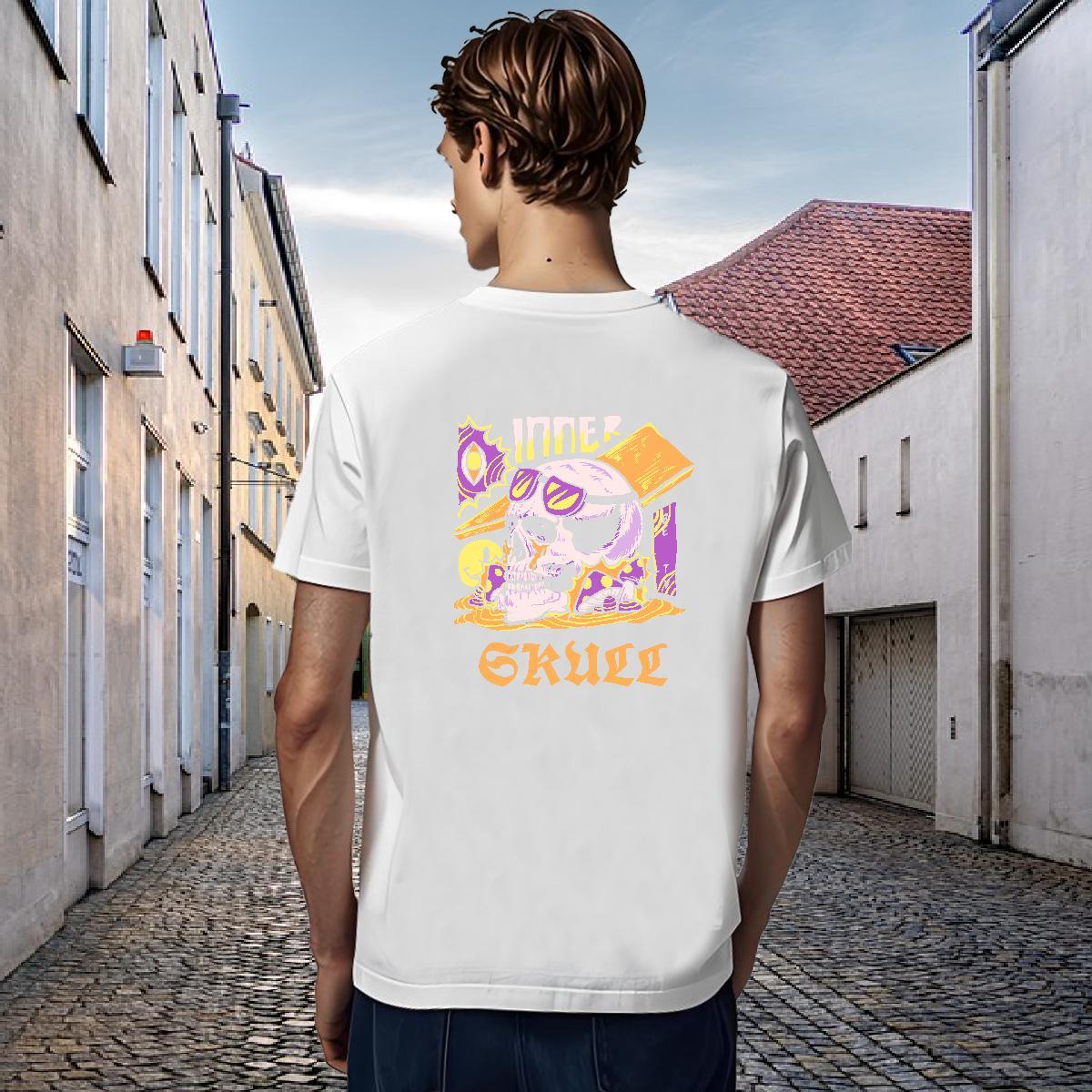 Loose Fit T-Shirts for Men 230g 100% Cotton skull Daily Outfit Oversized 4XL O Neck Short Sleeves Couples T Shirts 2024 Clothings