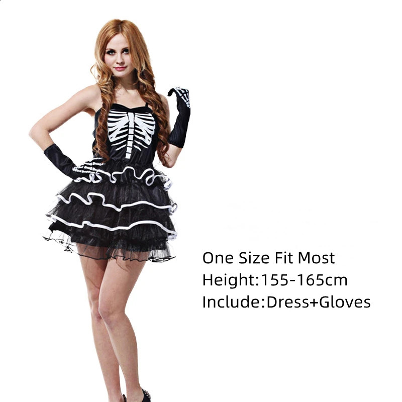 Halloween skeleton dress with gloves suitable for girls carnival party roleplaying costumes 240823