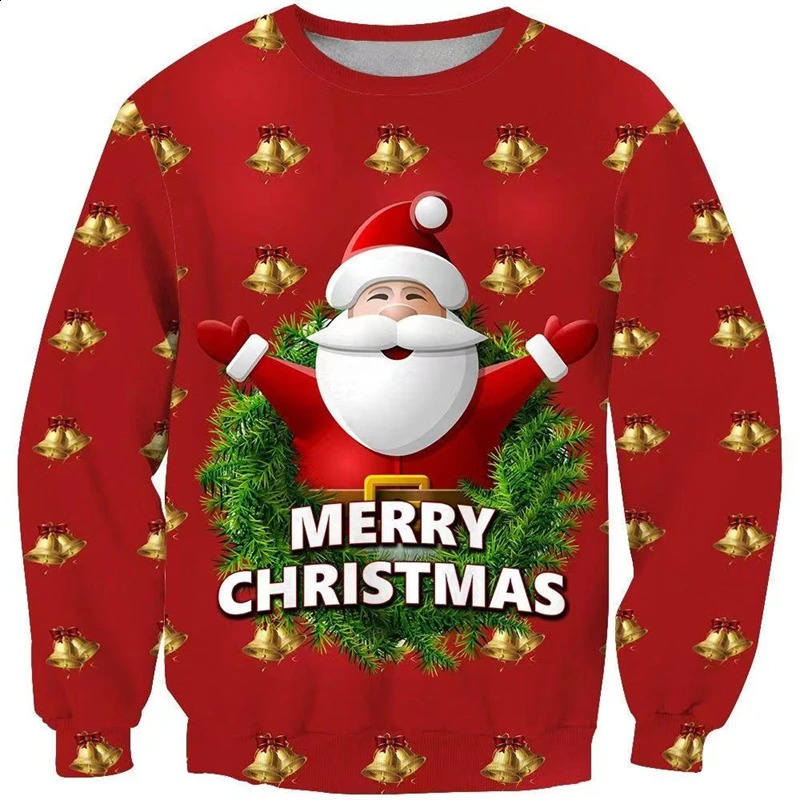 Funny 3D Print Santa Claus Reindeer Sweater Men Women Ugly Christmas Sweaters Jumpers Tops Holiday Party Pullover Sweatshirt Top 240823