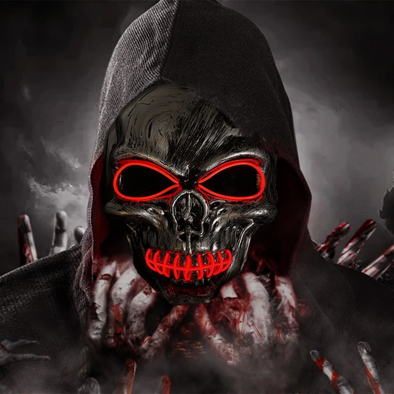 Evil Skull Mask Halloween Carnival Masquerade Haunted House Scary Decoration Cosplay Skeleton Scary Theme Party Light Up Mask 240823
