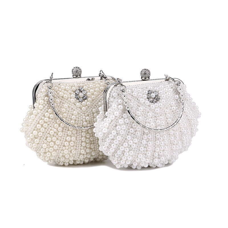 Shell Pearl Evening Beading Metal Clutch Bags With Chain Prom Wedding Bridal Handbags Purse
