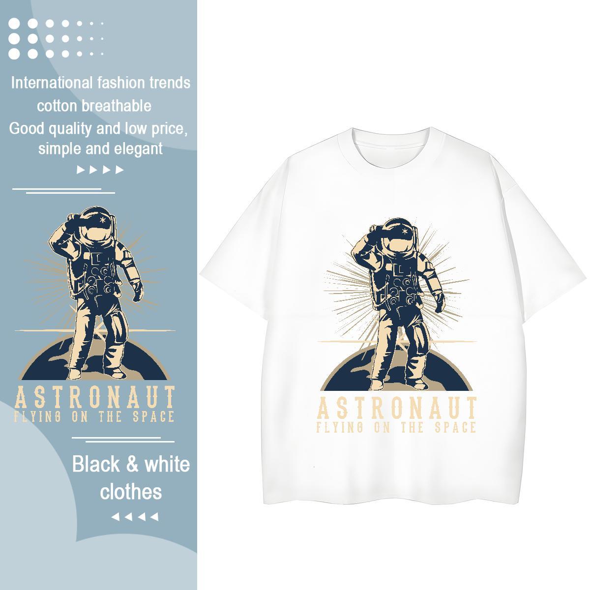 Loose Womens Tshirts 100% Cotton 230g cosmonaut Sport T Shirt For Woman Crew Neck Breathable Anime Oversized Tee Shirt