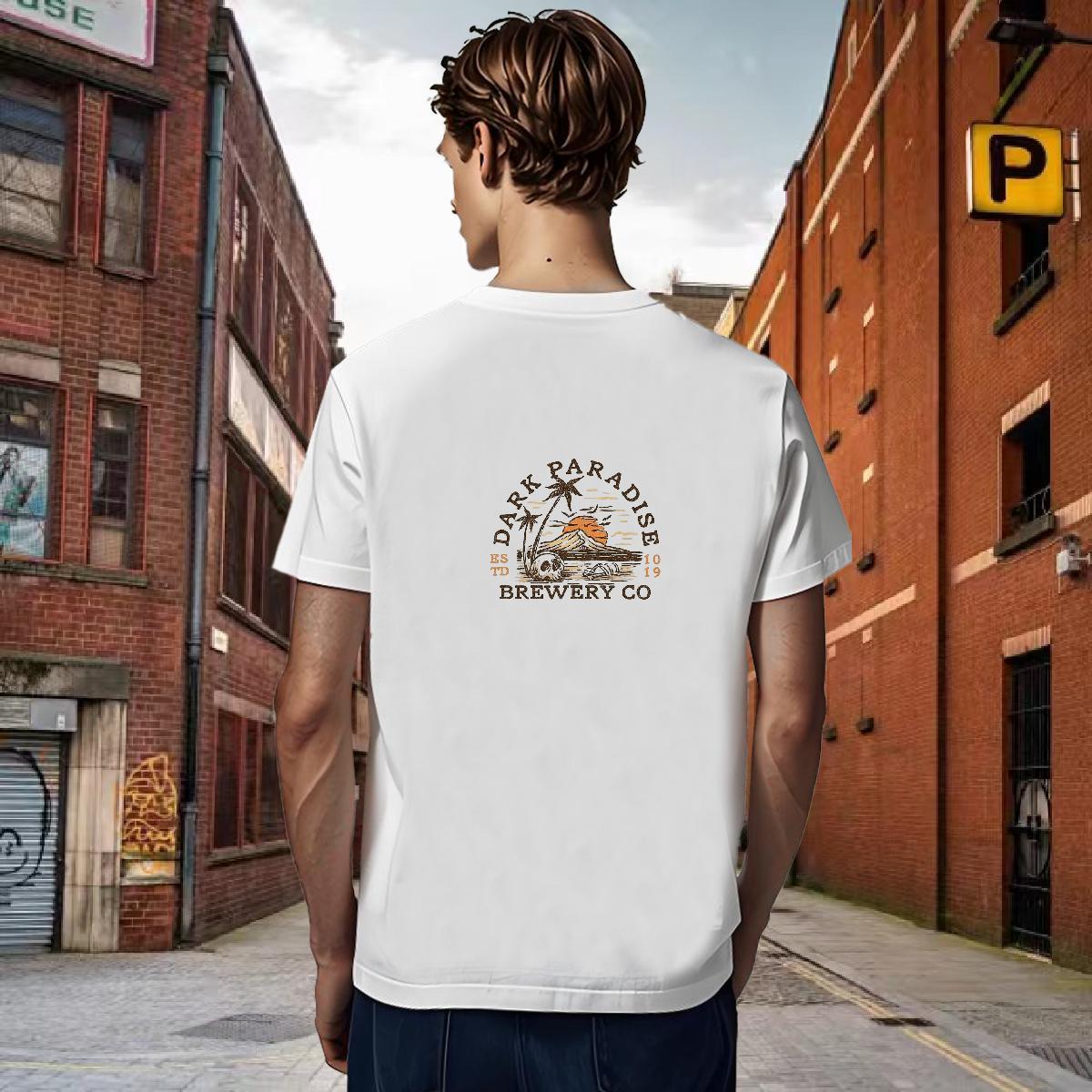 Cool T Shirt For Man 230g Pure Cotton mountains Beach Cartoon Print Breathable Short Sleeve Couples T Shirts 2024 Summer Top Tees