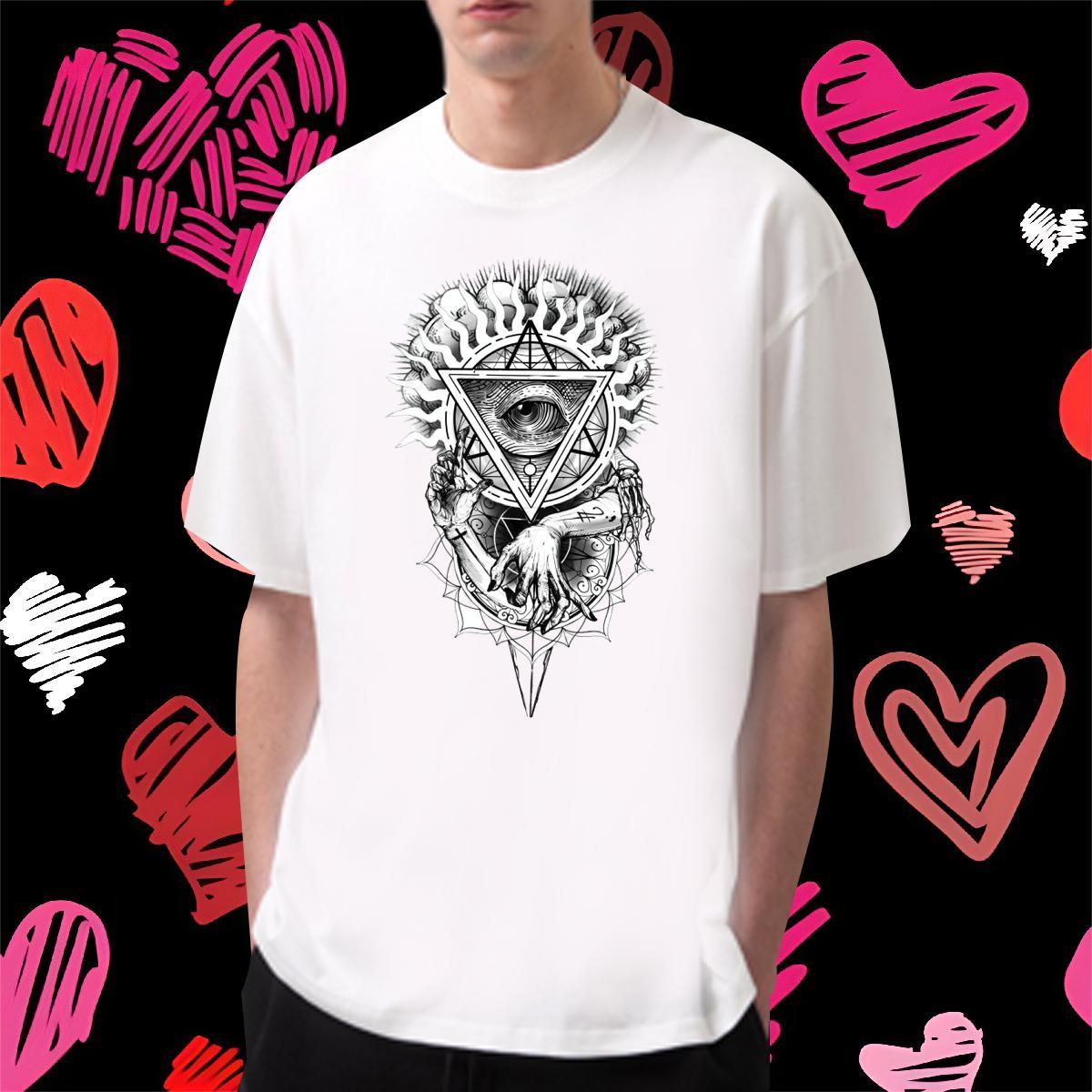 Comfortable T-Shirts for Men 230g 100% Cotton eye of the devil High Street Hip Hop Custom Print Oversized Crew Neck Breathable Men Tops Tees New Arriv