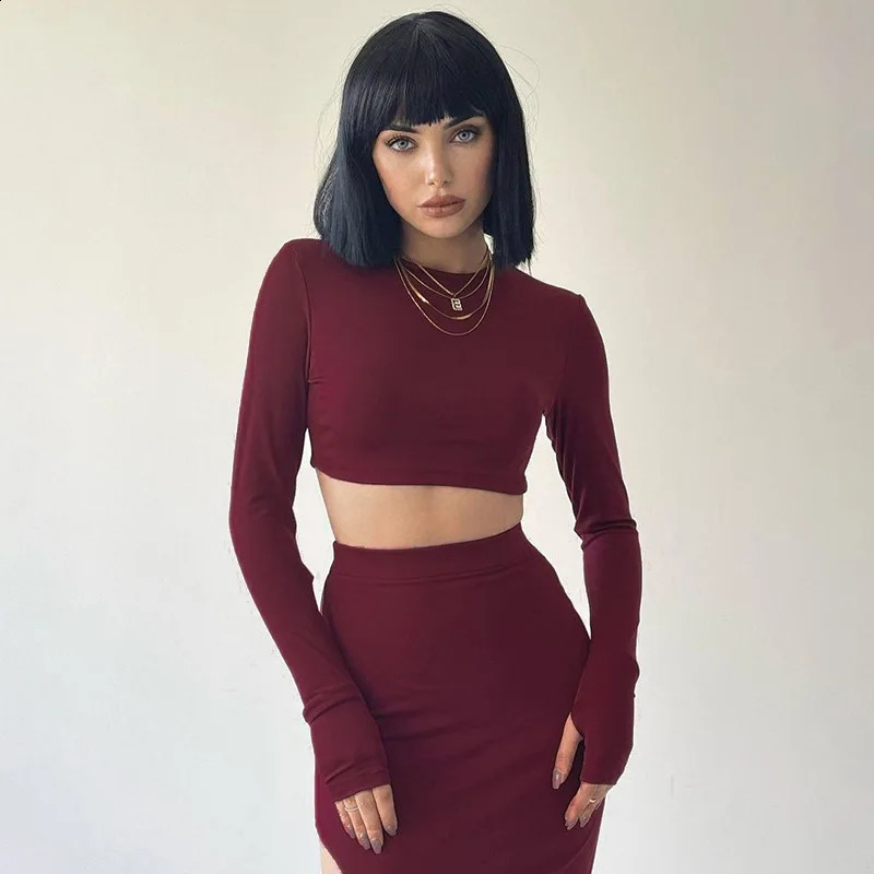 Summer Fashionable Two Piece Dress Set Long Sleeved Split Skirt Suit For Women Hollow Out Skinny Elegant Women Long Dresses 240823