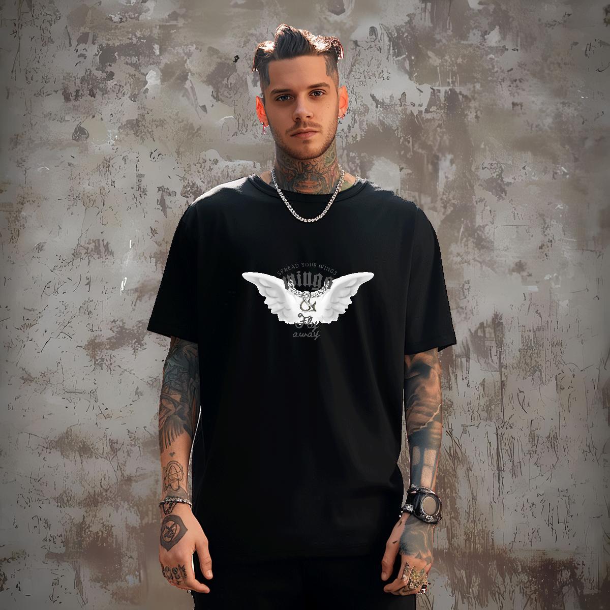 Cool Design T Shirt For Man 230g Cotton wing Street Plus Size Cartoon Breathable Men Tees Fashion Designer Tops