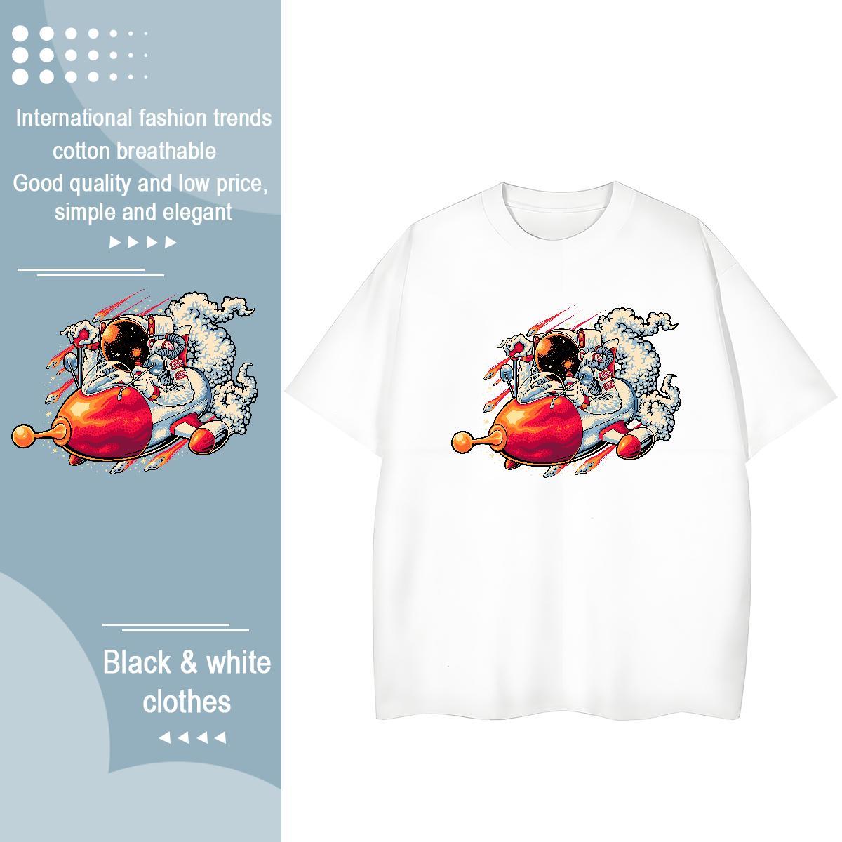 Free Shipping Lady T shirt 230g 100% Cotton cosmonaut High Street Hip Hop T-Shirts for Women Round Neck Short Sleeve DIY Logo Top Tees