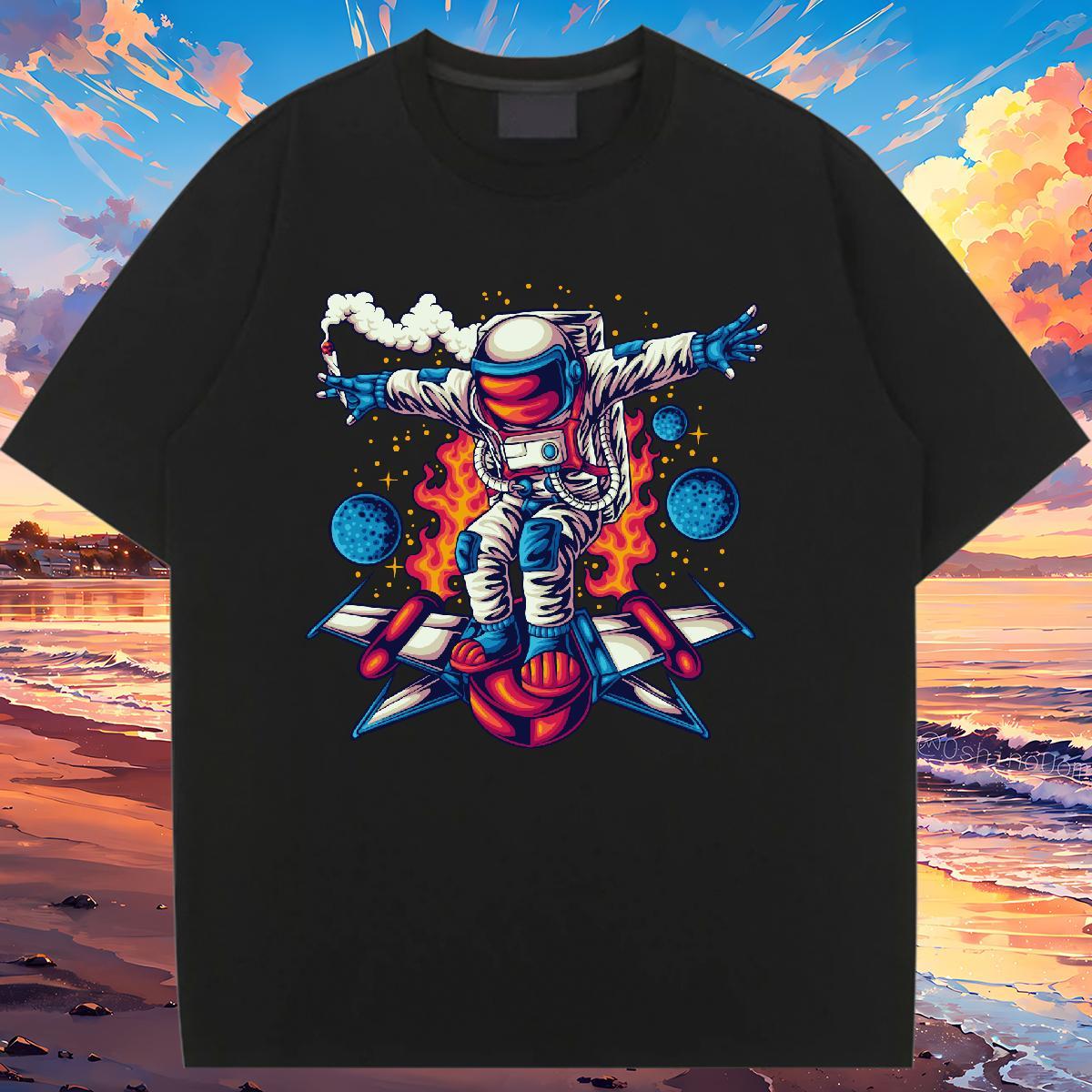 Designer Couples T Shirts 100% Cotton 230g universe Home Outdoor T-Shirts for Women Crew Neck Cartoon Print Polos
