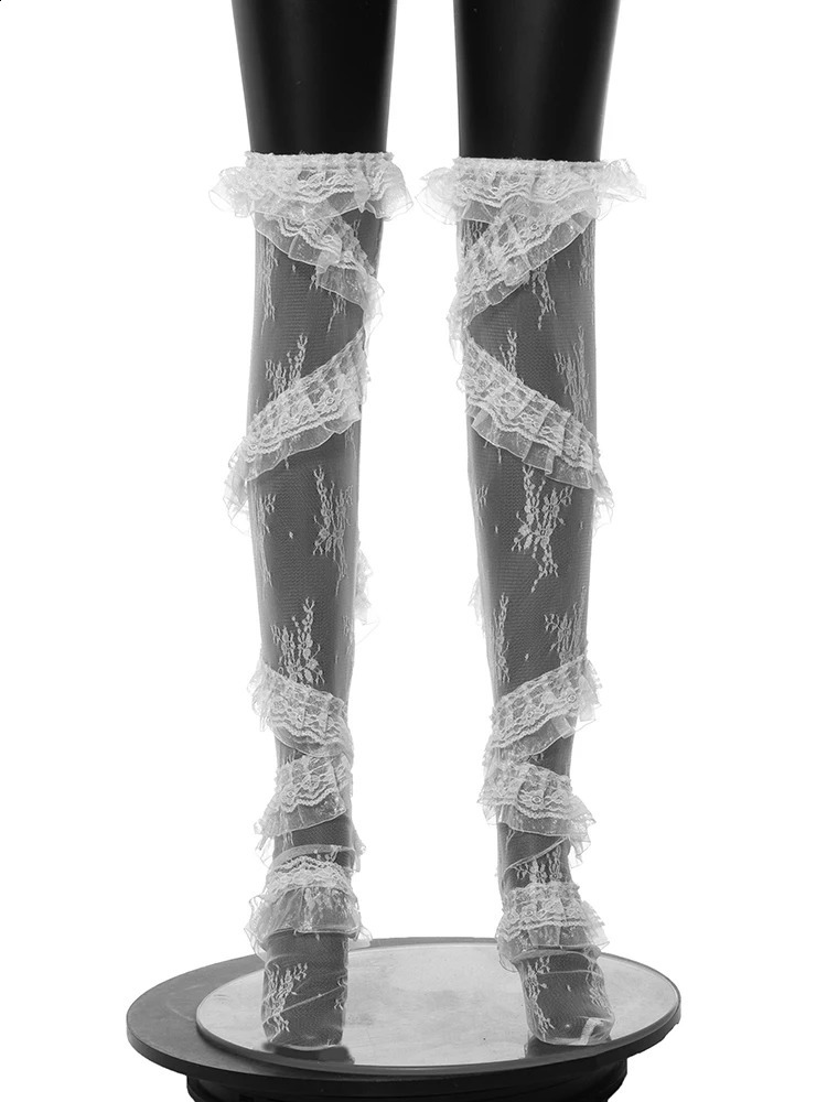 Weird Puss Women Over-The-Knee Stockings Lace See Through Elastic Wild Girls Clubwear Party Sexy Bodystocking Trendy 240823