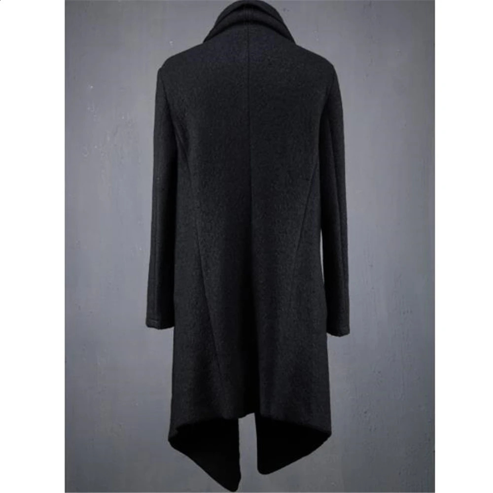 Irregular Fashion Long Wool Coat Punk Hip Hop Cloak Man Vintage Gothic Style Long Jacket Abrigo Hombre 5xl 240822