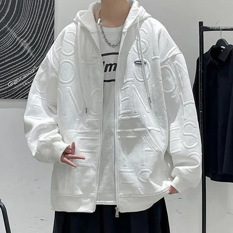 Men Trend Casual Streetwear Oversized Y2K Pocket Hooded Sweatshirts Youh Korean Harajuku Solid Long Sleeve Zipper Hoodies Jacket 240823