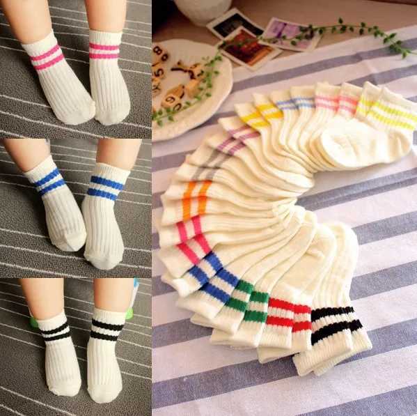 Cotton childrens socks childrens socks striped boys and girls white school socks sports basketball shoes Meias color 2 stripes 1-8 Y X2503221