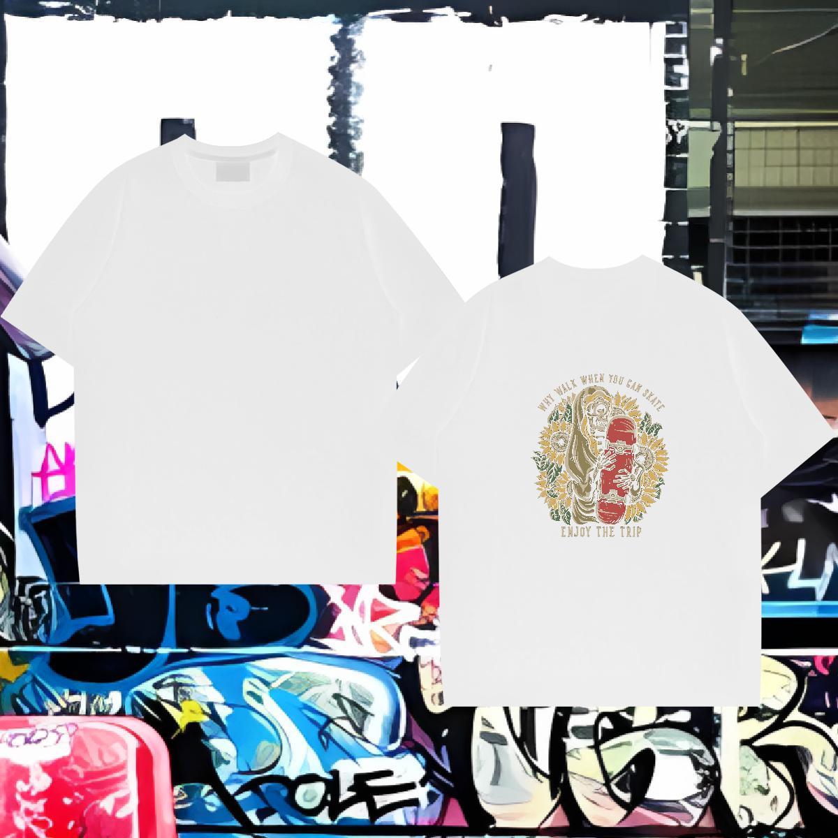 Free Shipping Men T Shirts 230g 100% Cotton skull Daily Outfit Black White Breathable Crew Neck Men Clothes T-Shirt Classic Casual Clothings