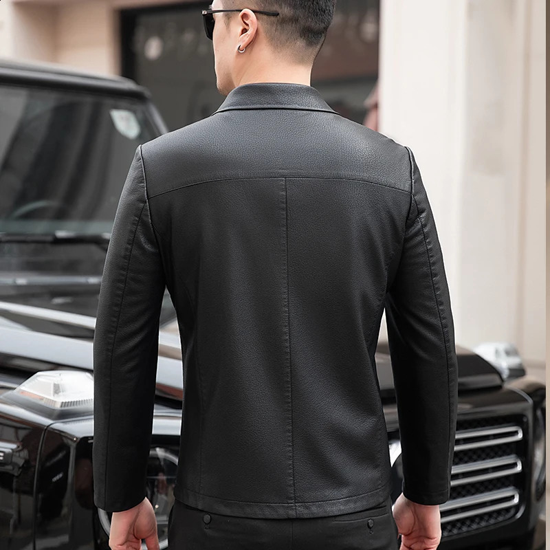 YN-2260 Genuine Leather Jacket Mens Lapel Autumn and Winter Thin Thick Velvet Thick Natural Sheep Leather Jacket 240822