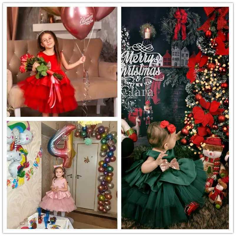 Baby Princess Dress Newborn Girl Birthday Party First Christmas Dress Preschool Children 2 3 4 5 Year Green Christmas Dress W240823