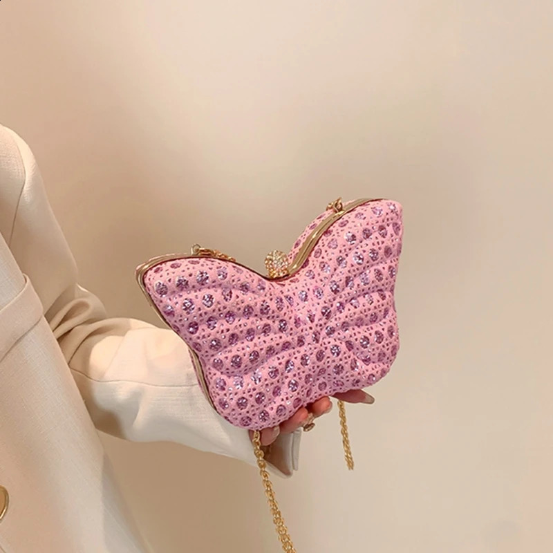 Womens shoulder bag chain strap butterfly cross wallet mini night 240823
